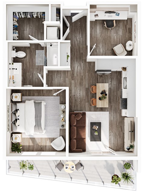 Floor plan for 1 bed, 1 bath, 942 sqft